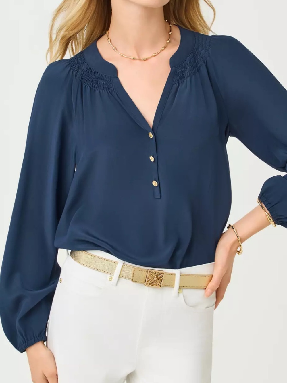 Lilly Pulitzer Elsa Silk Top Blouse Women’s Size S Navy Blue